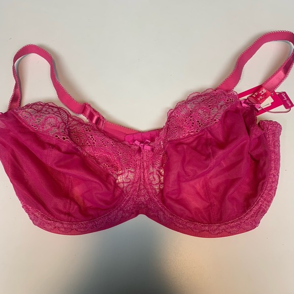 Curvy Kate Bra UK38H US38K Ellace Balconette Hot Pink Mesh Lace - Picture 1 of 4
